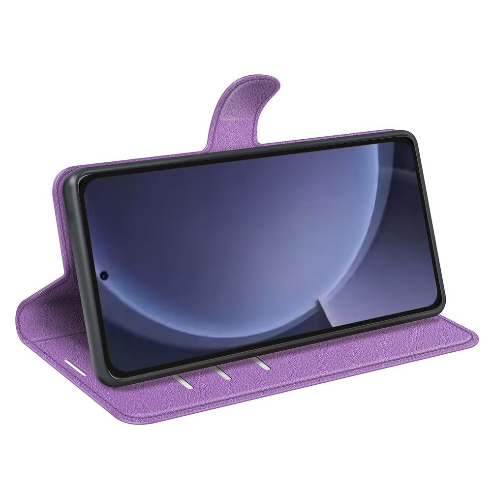 EIDERWOOD Samsung Galaxy S25+ (Plus) Stødresistent Læder Wallet Cover med Litchi Tekstur - Lilla