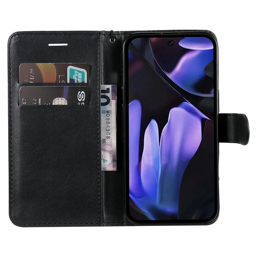 Google Pixel 9a - EIDERWOOD Kunstlæder Flip Cover m. Kortholder & Strop - Sort
