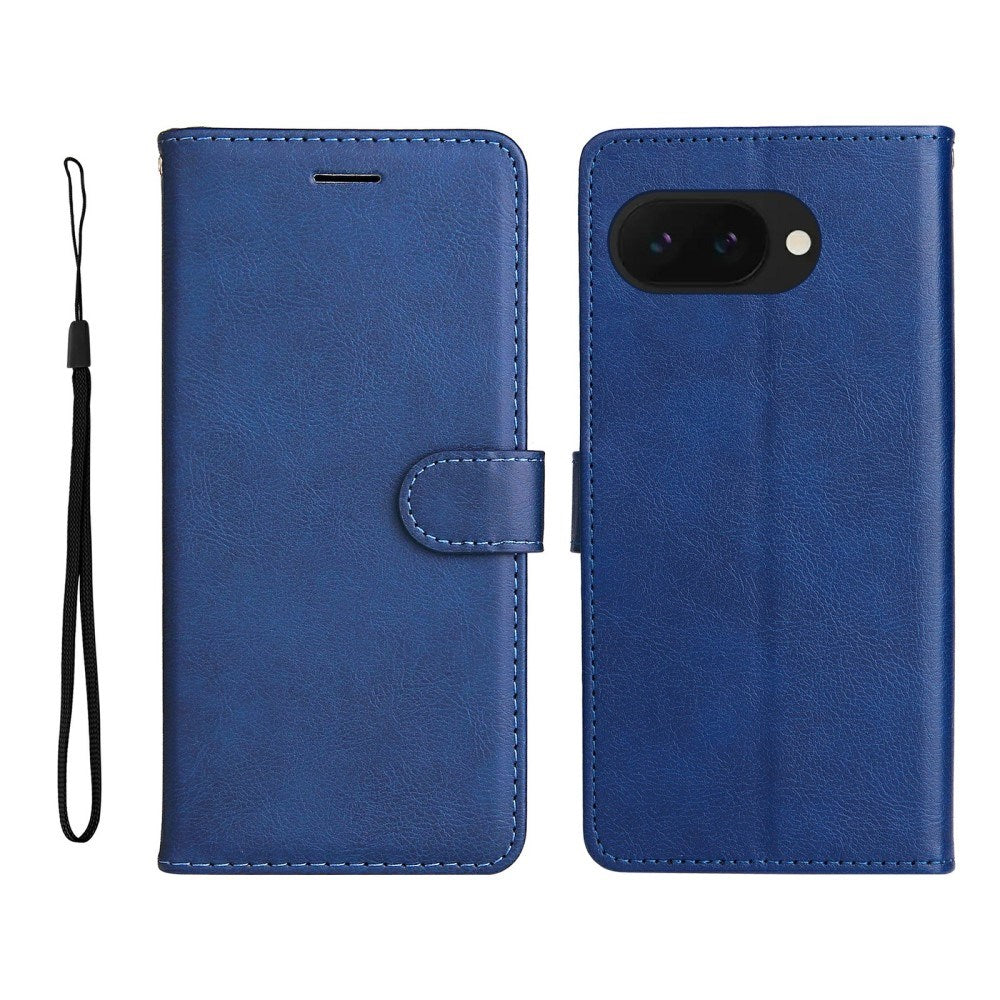 Google Pixel 9a - EIDERWOOD Kunstlæder Flip Cover m. Kortholder & Strop - Blå