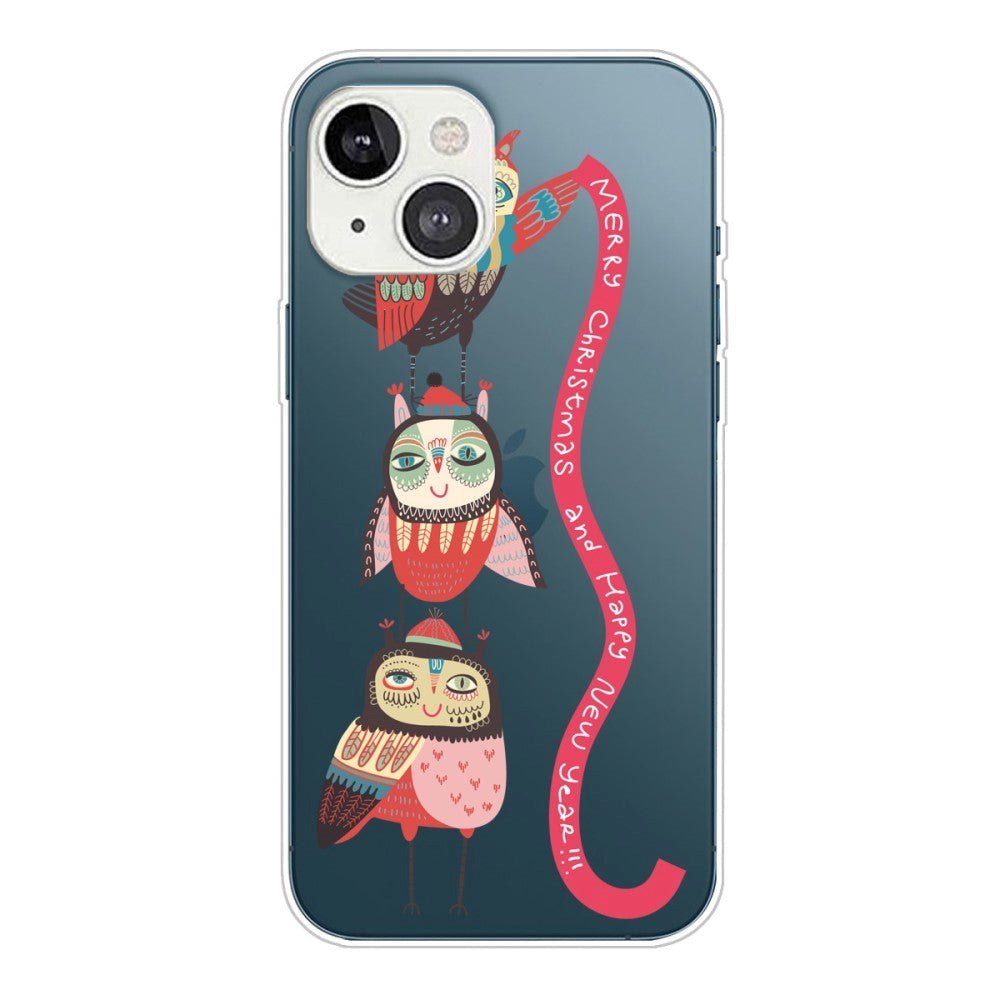 iPhone 14 Fleksibel Plastik Jule Bagside Cover - Ugler