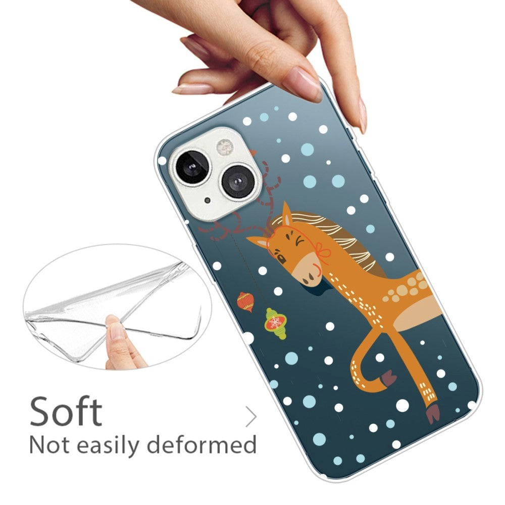 iPhone 14 Fleksibel Plastik Jule Bagside Cover - Rensdyr