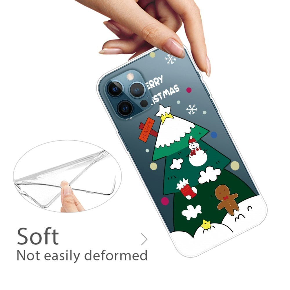 iPhone 14 Pro Fleksibel Plastik Jule Bagside Cover - Juletræ