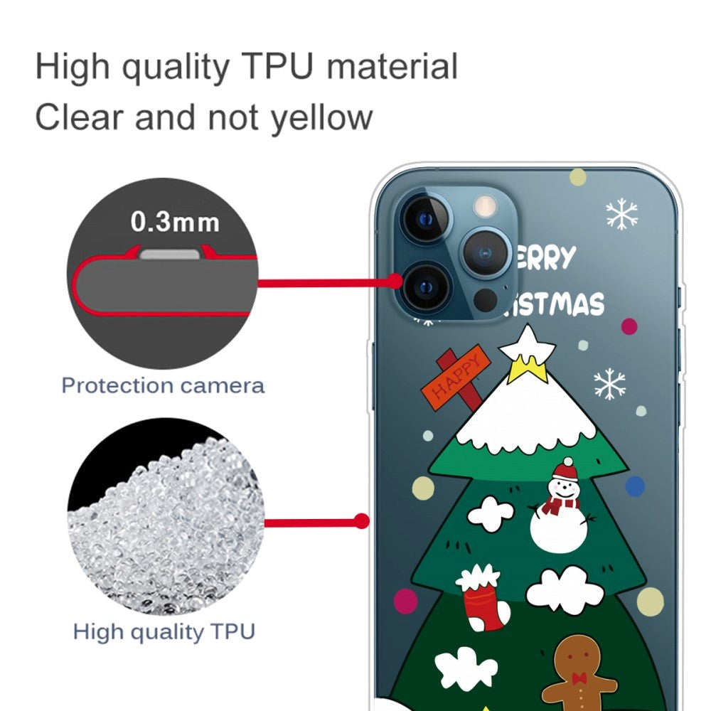 iPhone 14 Pro Fleksibel Plastik Jule Bagside Cover - Juletræ