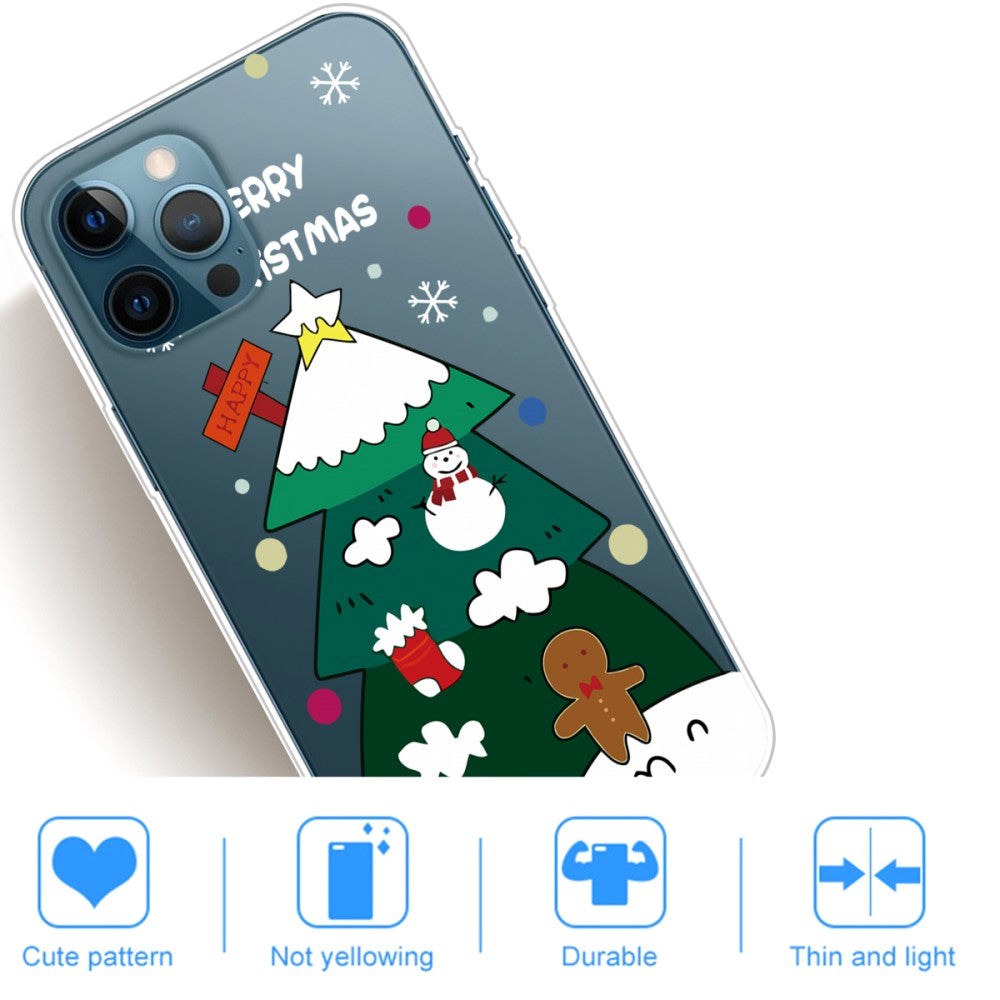 iPhone 14 Pro Fleksibel Plastik Jule Bagside Cover - Juletræ