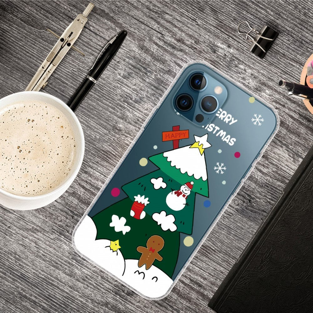 iPhone 14 Pro Fleksibel Plastik Jule Bagside Cover - Juletræ