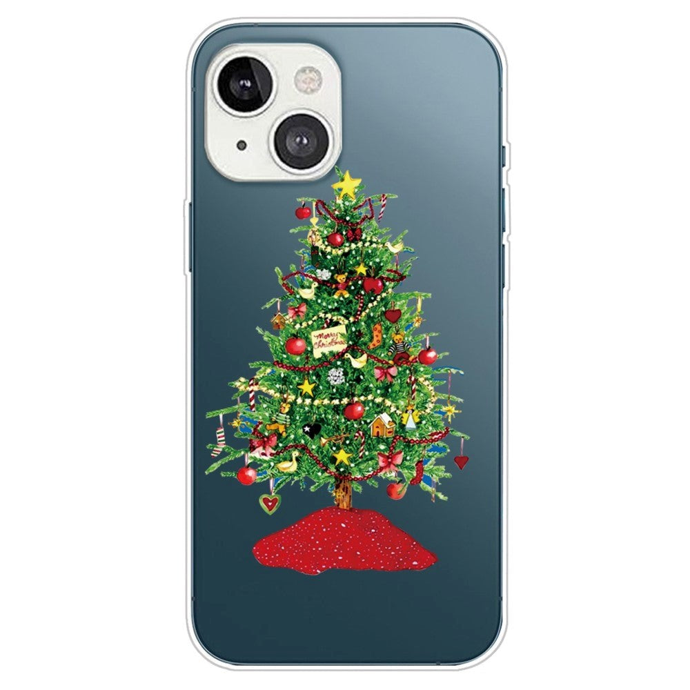 iPhone 14 Plus Fleksibelt Plast Jule Bagside Cover - Pyntet Juletræ