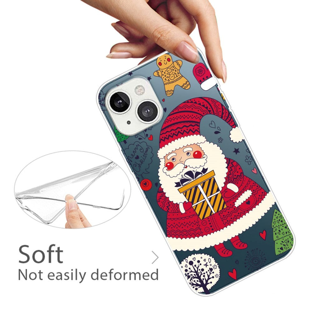 iPhone 14 Plus Fleksibelt Plast Jule Bagside Cover - Julemand Med Gave