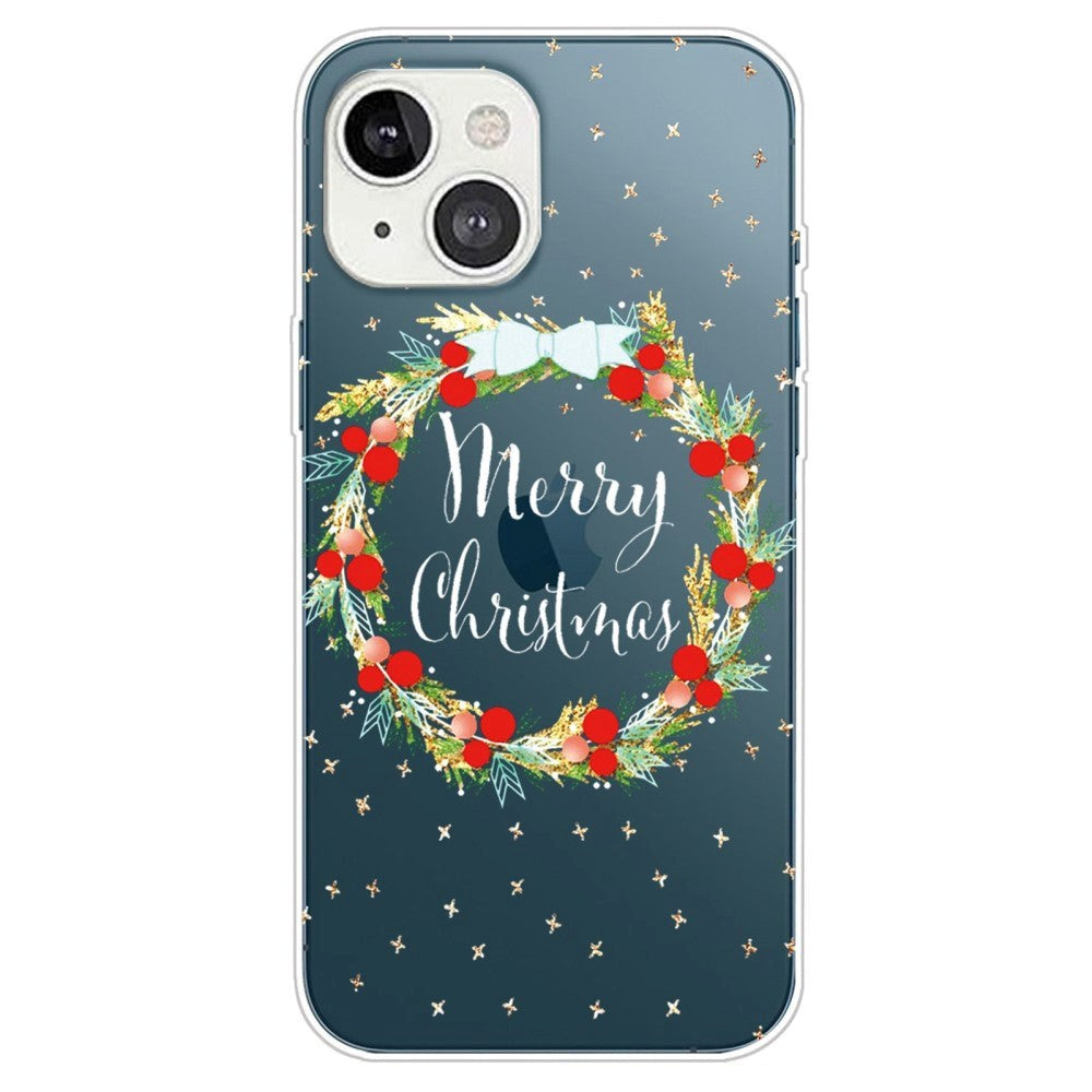 iPhone 14 Plus Fleksibelt Plast Jule Bagside Cover - Julekrans
