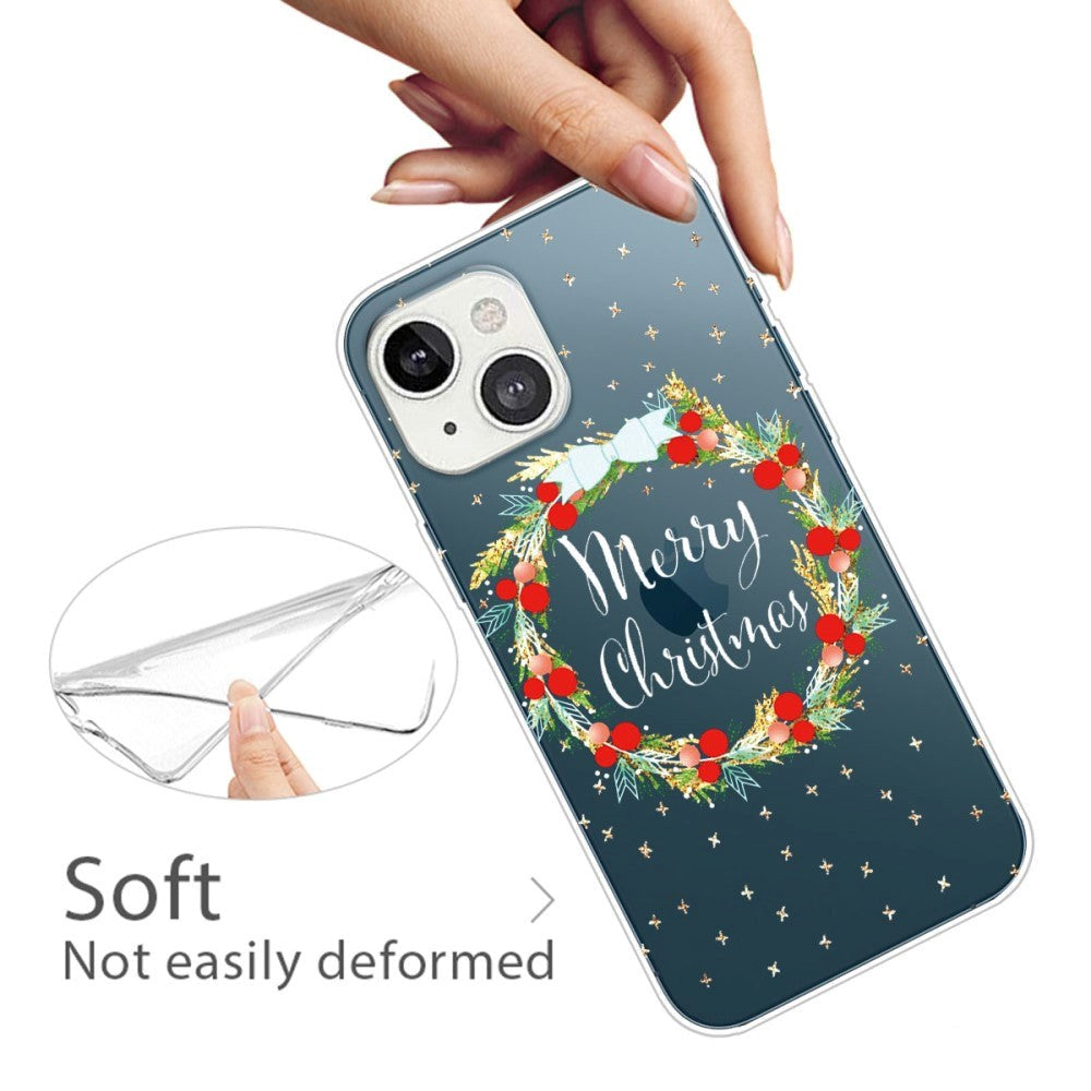 iPhone 14 Plus Fleksibelt Plast Jule Bagside Cover - Julekrans