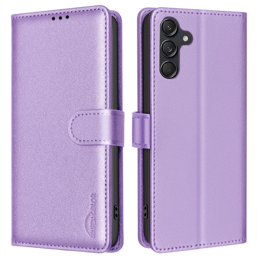 BINFEN Samsung Galaxy A26 (5G) Imiteret Læder Flip Cover m. RFID Blokering & Kortholder - Lilla