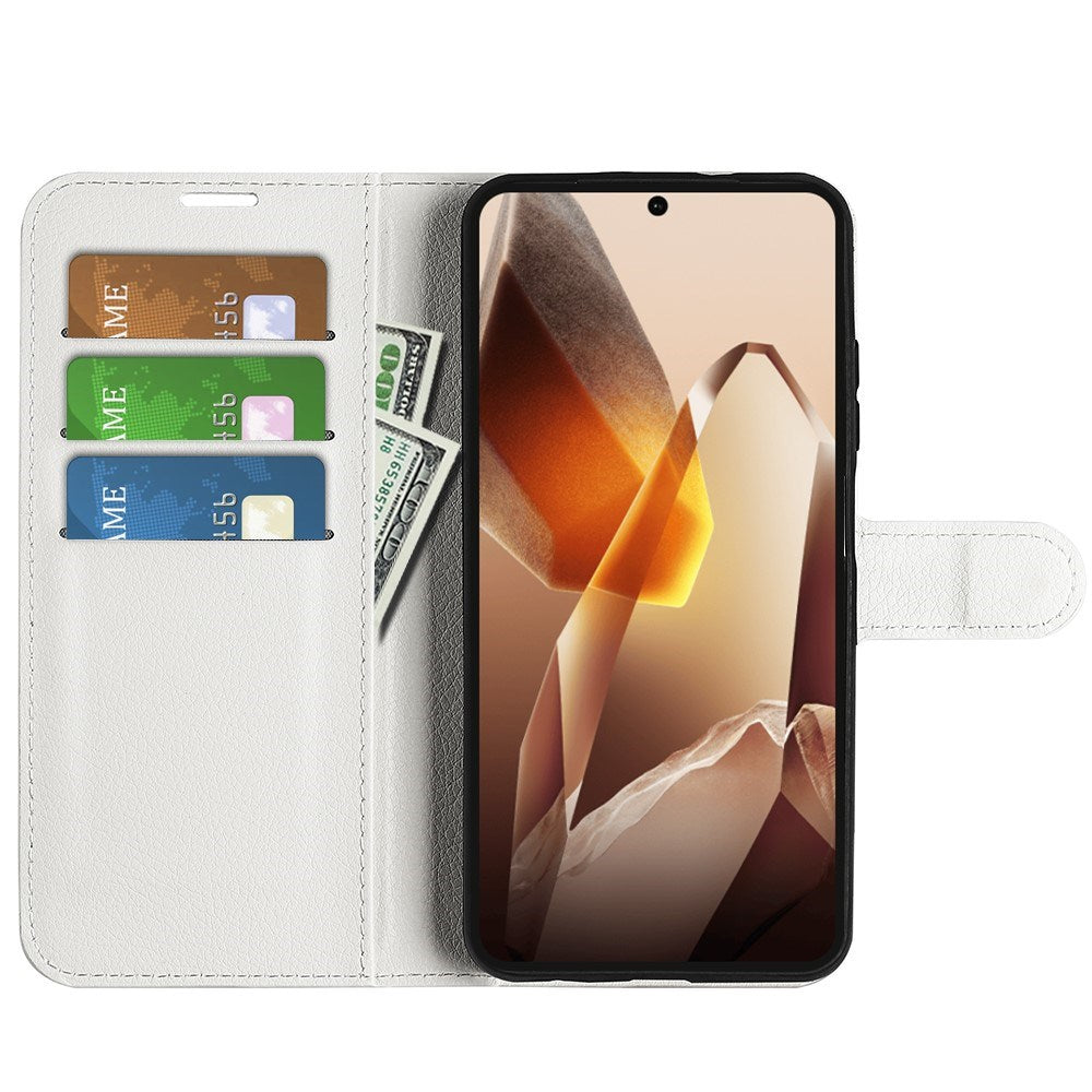 EIDERWOOD OnePlus 13 Stødresistent Læder Wallet Cover med Litchi Tekstur - Hvid