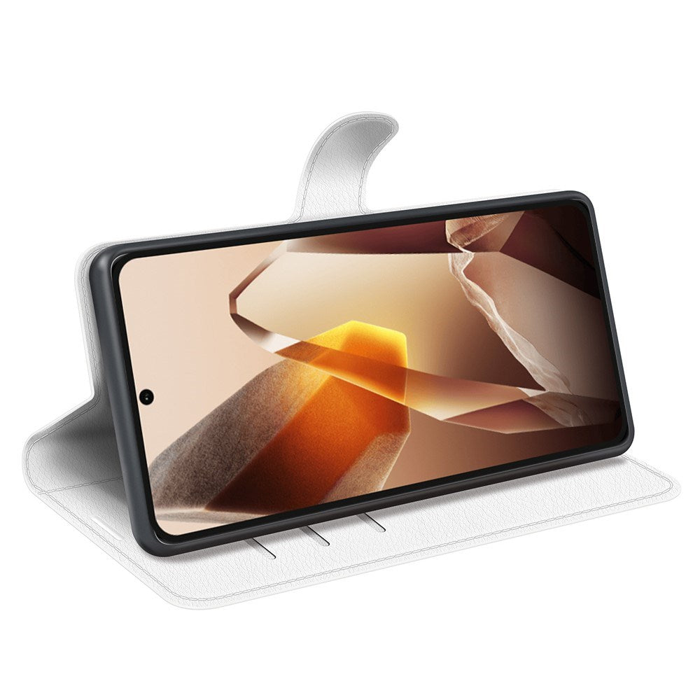EIDERWOOD OnePlus 13 Stødresistent Læder Wallet Cover med Litchi Tekstur - Hvid