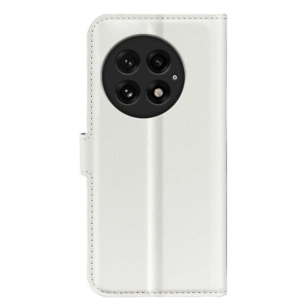 EIDERWOOD OnePlus 13 Stødresistent Læder Wallet Cover med Litchi Tekstur - Hvid