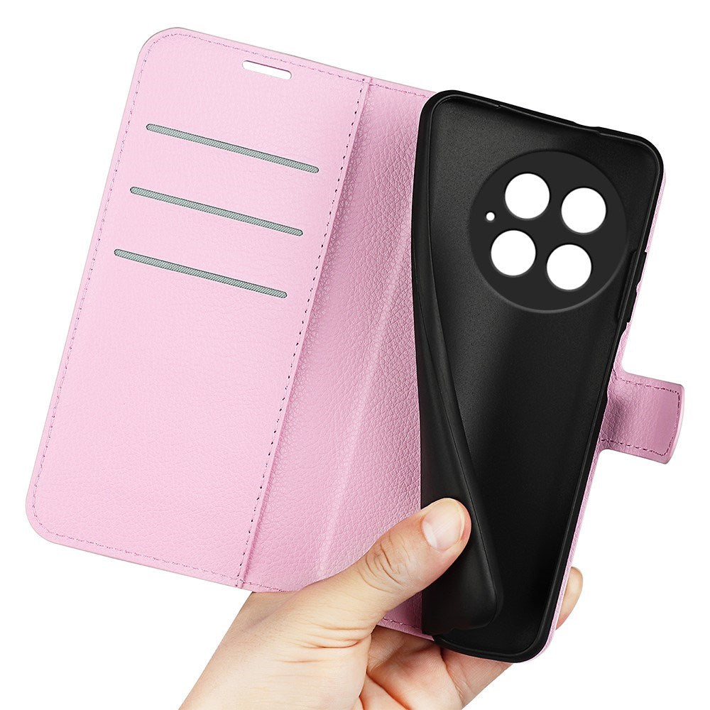 EIDERWOOD OnePlus 13 Stødresistent Læder Wallet Cover med Litchi Tekstur - Lyserød