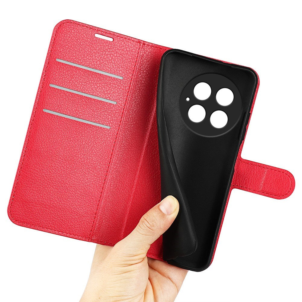 EIDERWOOD OnePlus 13 Stødresistent Læder Wallet Cover med Litchi Tekstur - Rød