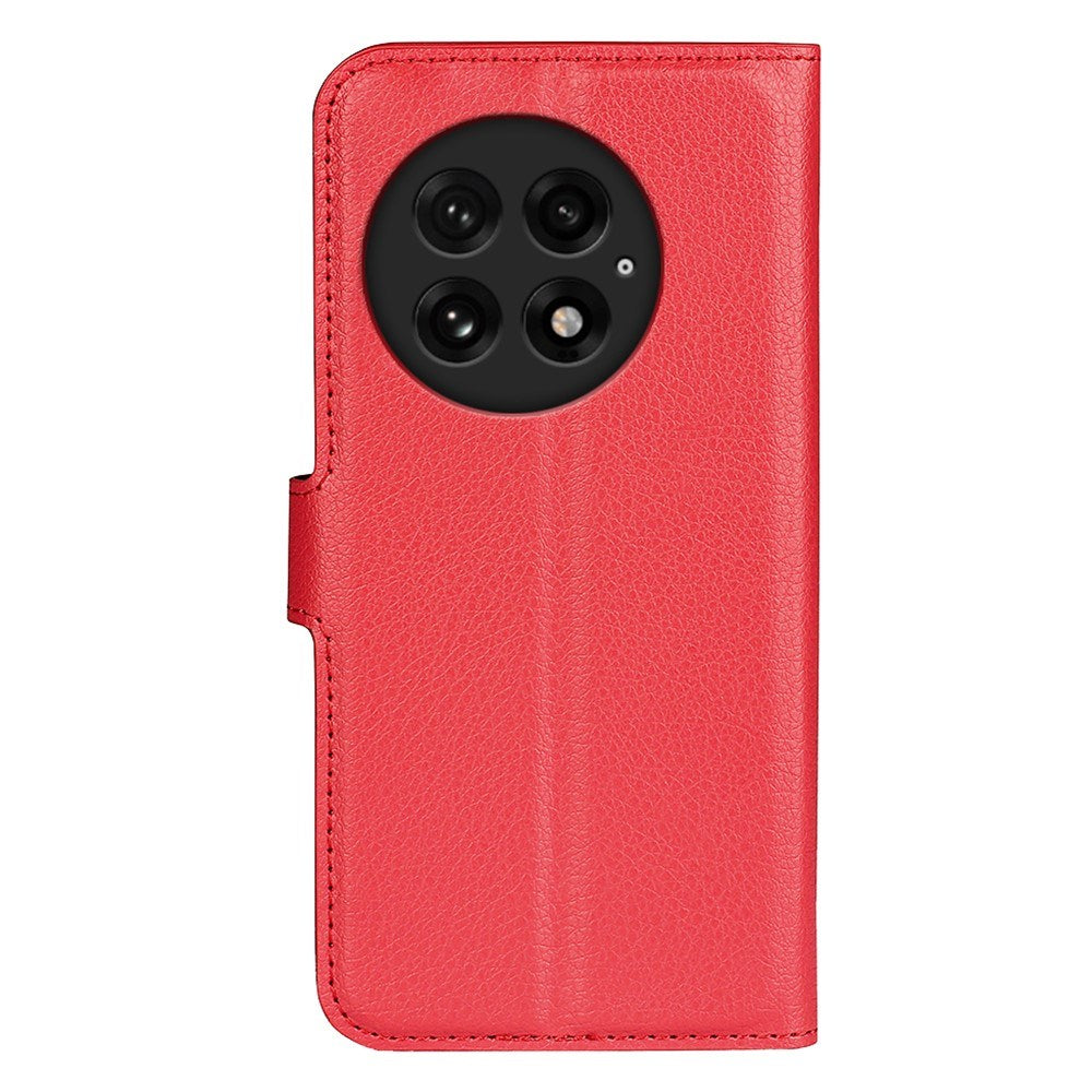 EIDERWOOD OnePlus 13 Stødresistent Læder Wallet Cover med Litchi Tekstur - Rød