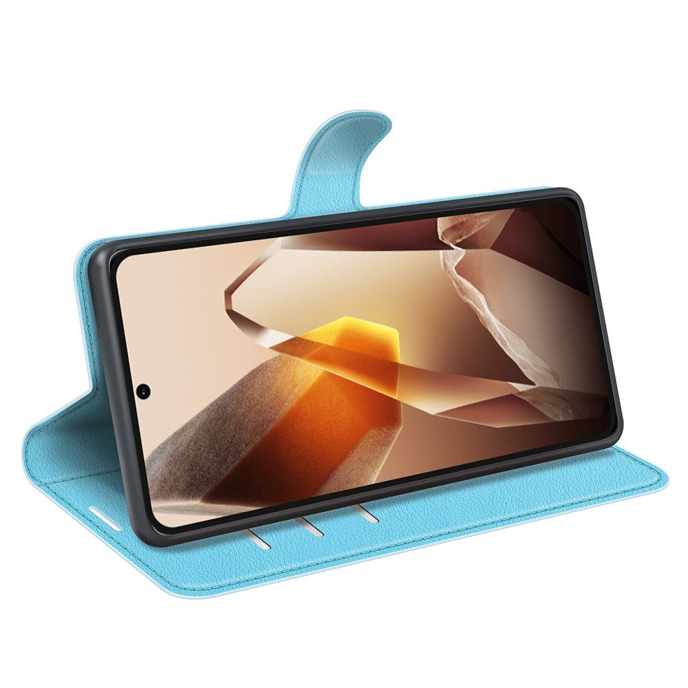 EIDERWOOD OnePlus 13 Stødresistent Læder Wallet Cover med Litchi Tekstur - Blå