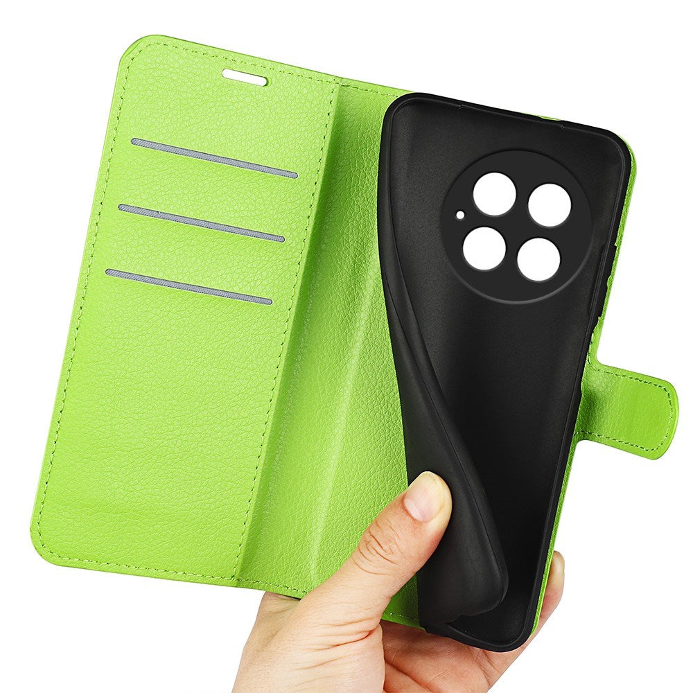 EIDERWOOD OnePlus 13 Stødresistent Læder Wallet Cover med Litchi Tekstur - Grøn