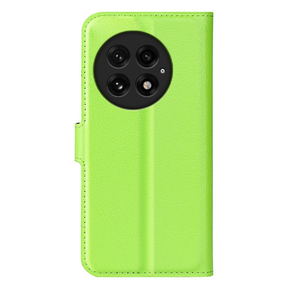 EIDERWOOD OnePlus 13 Stødresistent Læder Wallet Cover med Litchi Tekstur - Grøn