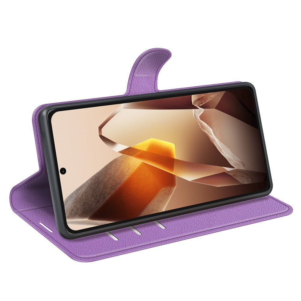 EIDERWOOD OnePlus 13 Stødresistent Læder Wallet Cover med Litchi Tekstur - Lilla