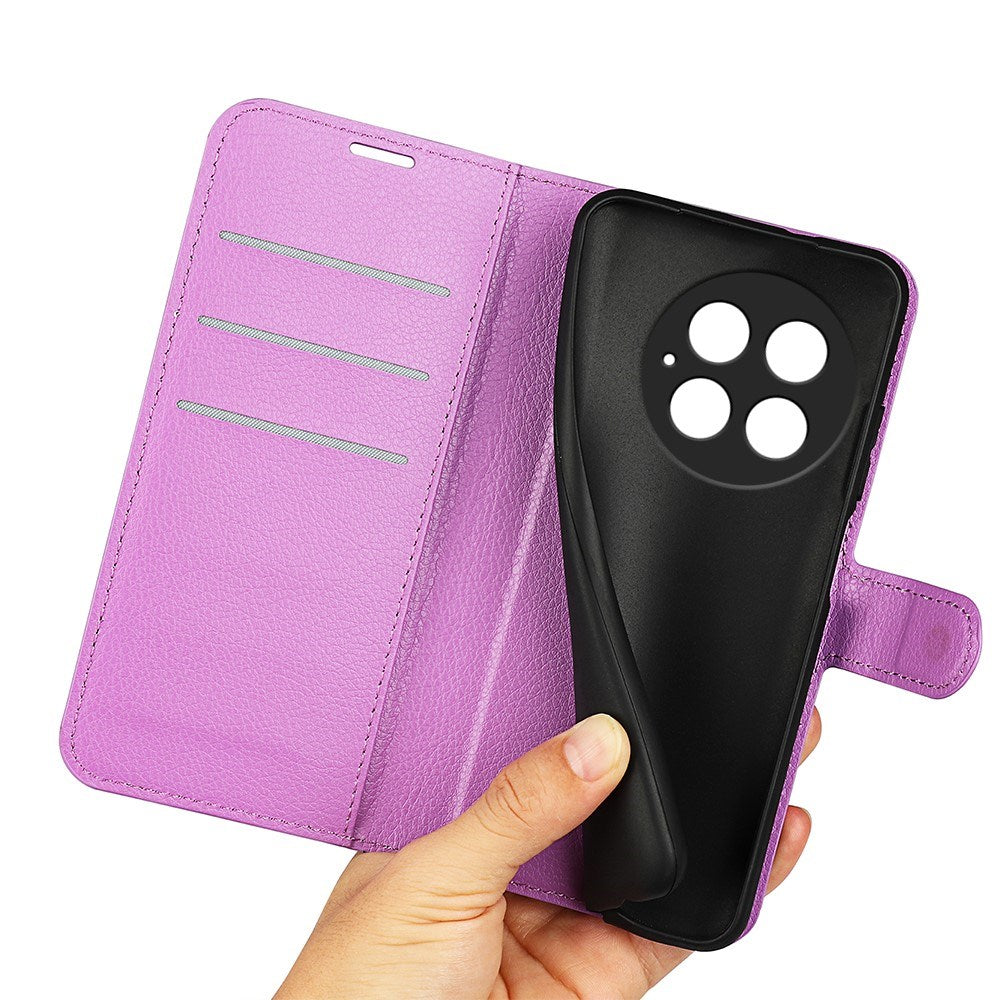 EIDERWOOD OnePlus 13 Stødresistent Læder Wallet Cover med Litchi Tekstur - Lilla