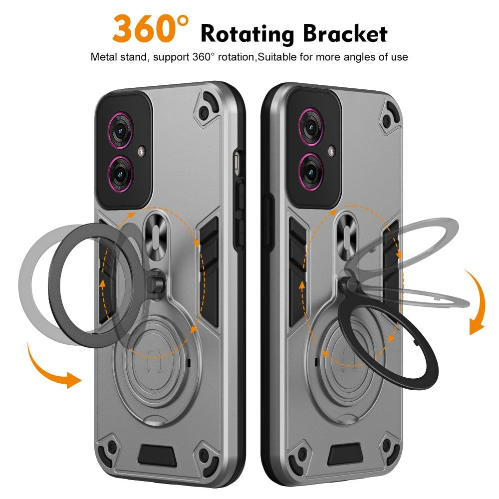 Motorola Moto G55 - EIDERWOOD Hybrid Håndværker Cover m. Roterende Kickstand - Sølv