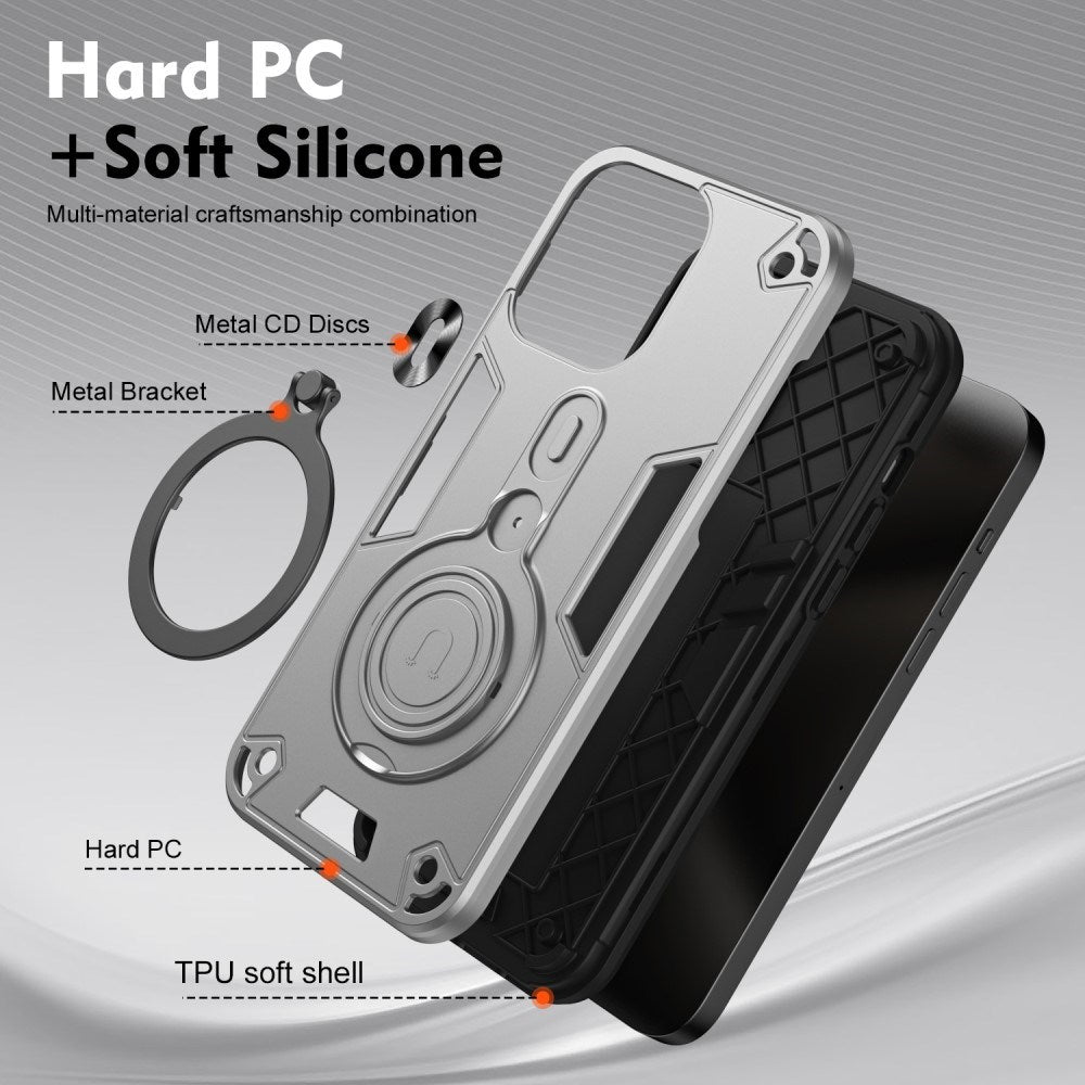 Motorola Moto G55 - EIDERWOOD Hybrid Håndværker Cover m. Roterende Kickstand - Sølv