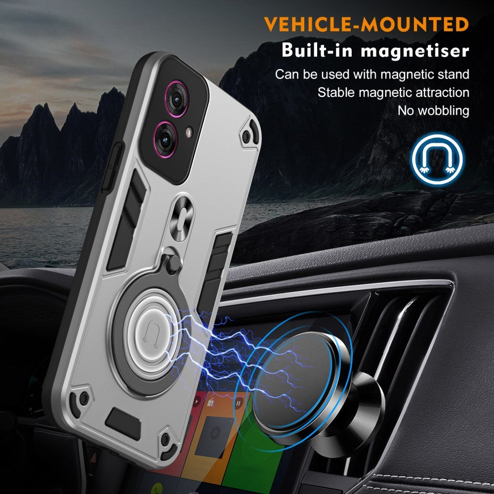 Motorola Moto G55 - EIDERWOOD Hybrid Håndværker Cover m. Roterende Kickstand - Sølv