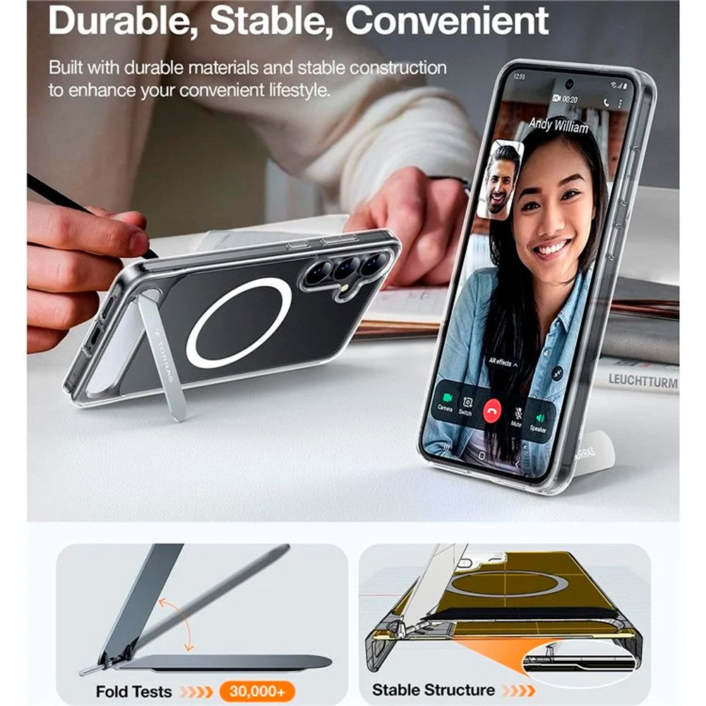 TORRAS - Samsung Galaxy S25+ (Plus) - Hybrid Cover m. Ståfunktion - MagSafe Kompatibel - Gennemsigtig