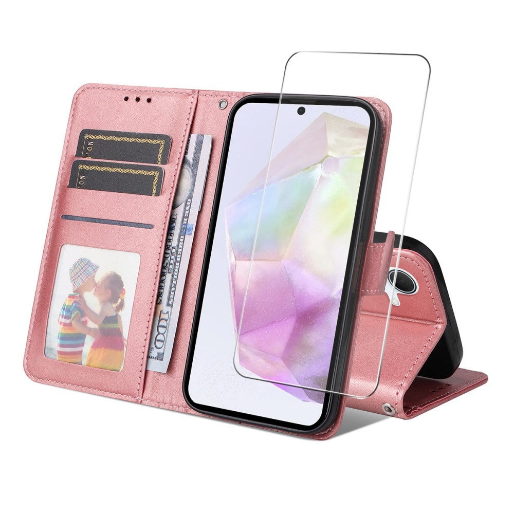 Samsung Galaxy A56 (5G) / A36 (5G) - EIDERWOOD 2-i-1 Kunstlæder Flip Case m. Skærmbeskyttelsesglas - Lyserød