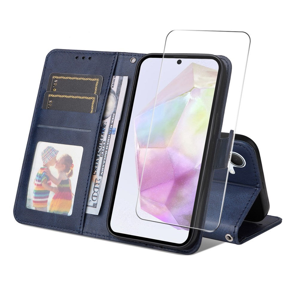 Samsung Galaxy A56 (5G) / A36 (5G) - EIDERWOOD 2-i-1 Kunstlæder Flip Case m. Skærmbeskyttelsesglas - Blå