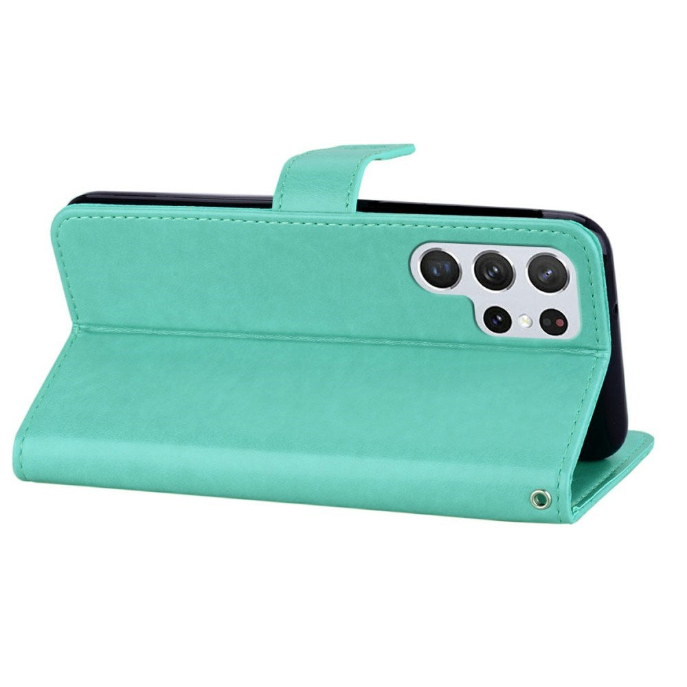 Samsung Galaxy S25 Ultra - EIDERWOOD Kunstlæder Flip Cover m. Uglemotiv - Turkis