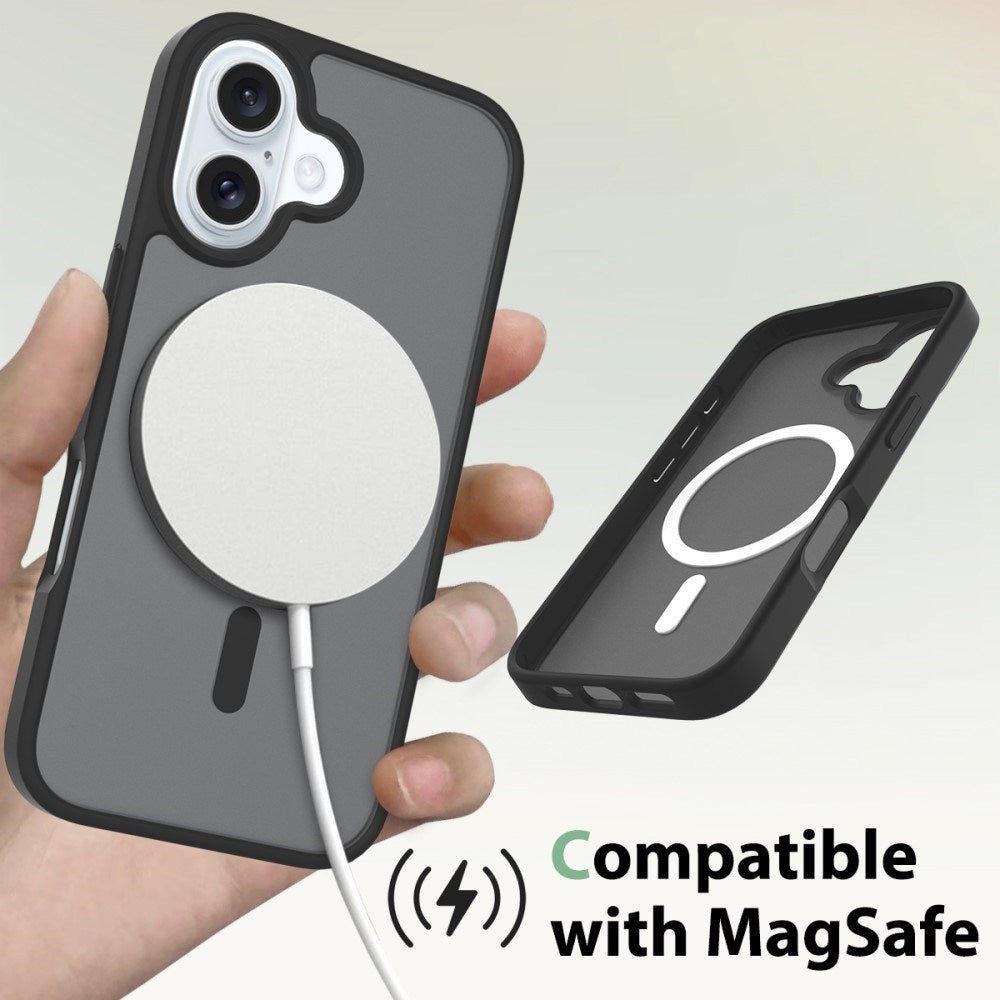 iPhone 16 - EIDERWOOD Mat Hybrid Cover - MagSafe Kompatibel - Sort / Gennemsigtig