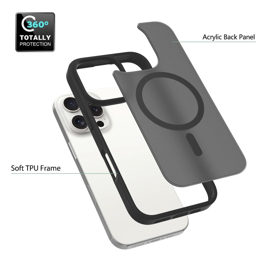 iPhone 16 Pro Max - EIDERWOOD Mat Hybrid Cover - MagSafe Kompatibel - Sort / Gennemsigtig