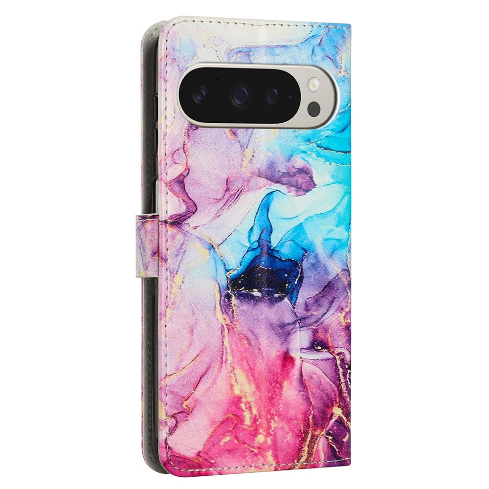 Google Pixel 10 Pro XL / 9 Pro XL - EIDERWOOD Marmormønstret Kunstlæder Flip Cover m. Strop - Lyserød / Lilla