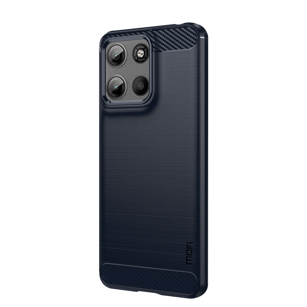 MOFI - Motorola Moto G15 - Brushed Carbon Fiber Fleksibelt Plastik Cover - Blå