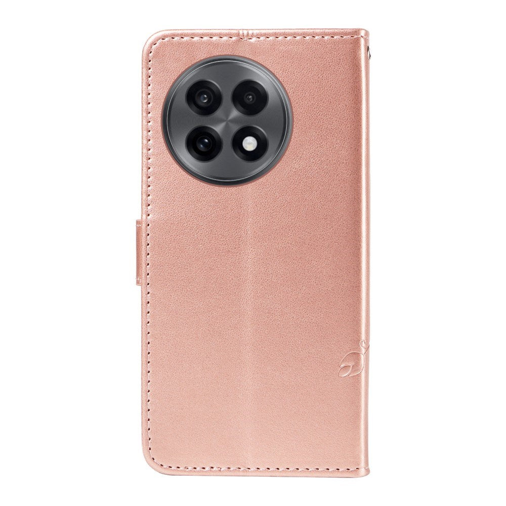 EIDERWOOD OnePlus 13R Flipcover med Indgraveret Motiv - inkl. Kortholder - Ståfunktion - Håndledsrem - Rose Gold