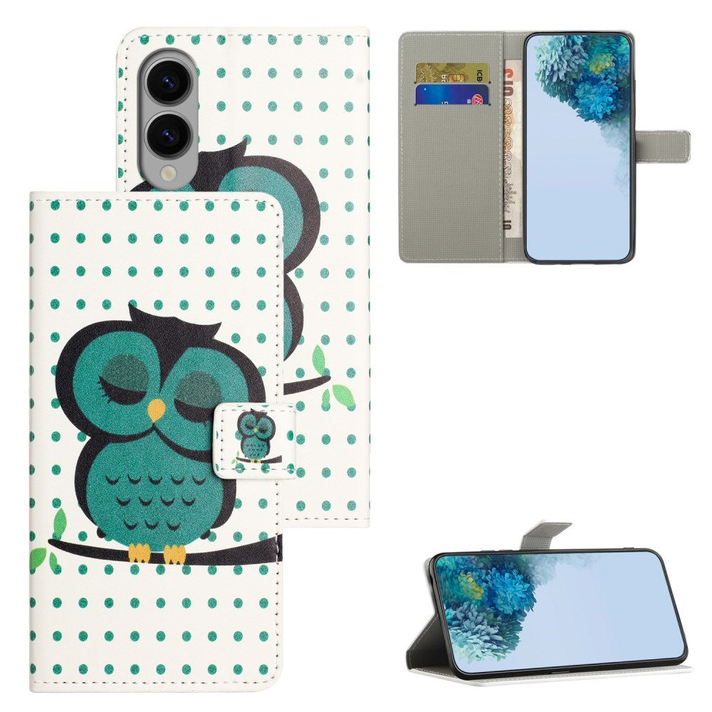 EIDERWOOD Samsung Galaxy S25 Edge Kunstlæder Flip Cover m. Pung & Ståfunktion - Sovende Ugle