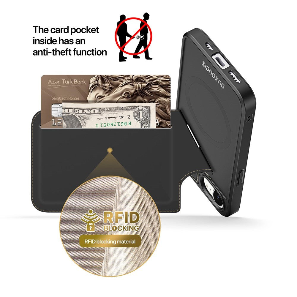 iPhone 17e / 16e DUX DUCIS Bagsidecover m. Kortholder & RFID-Blocker - MagSafe Kompatibel - Sort