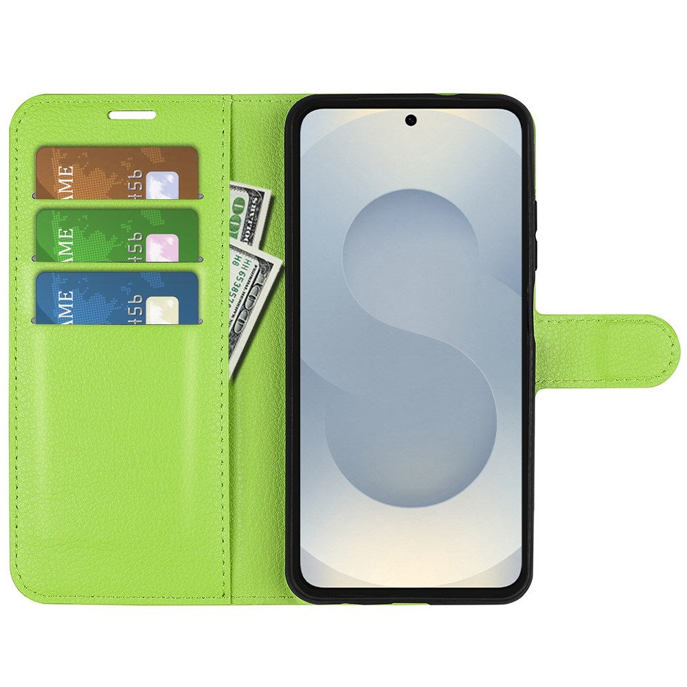 EIDERWOOD Samsung Galaxy S25 Edge Litchi Kunstlæder Flip Cover inkl. Kortholder - Grøn