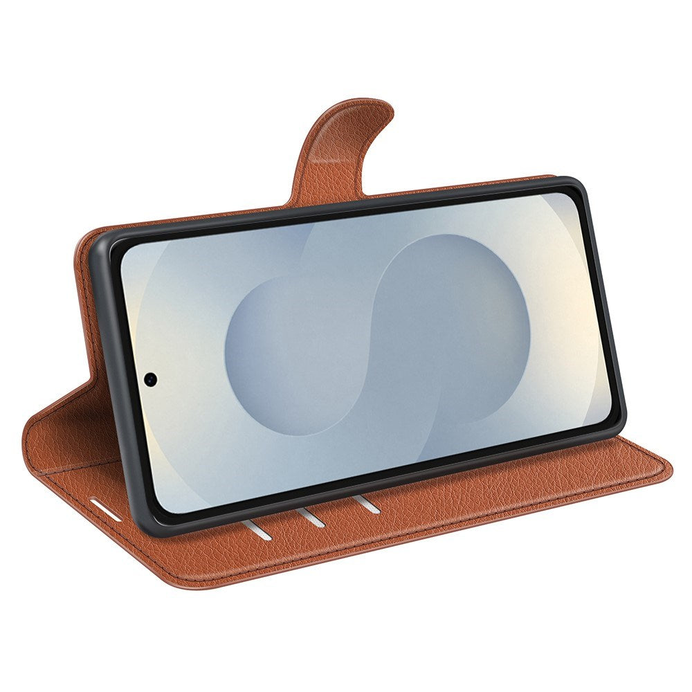 EIDERWOOD Samsung Galaxy S25 Edge Litchi Kunstlæder Flip Cover inkl. Kortholder - Brun
