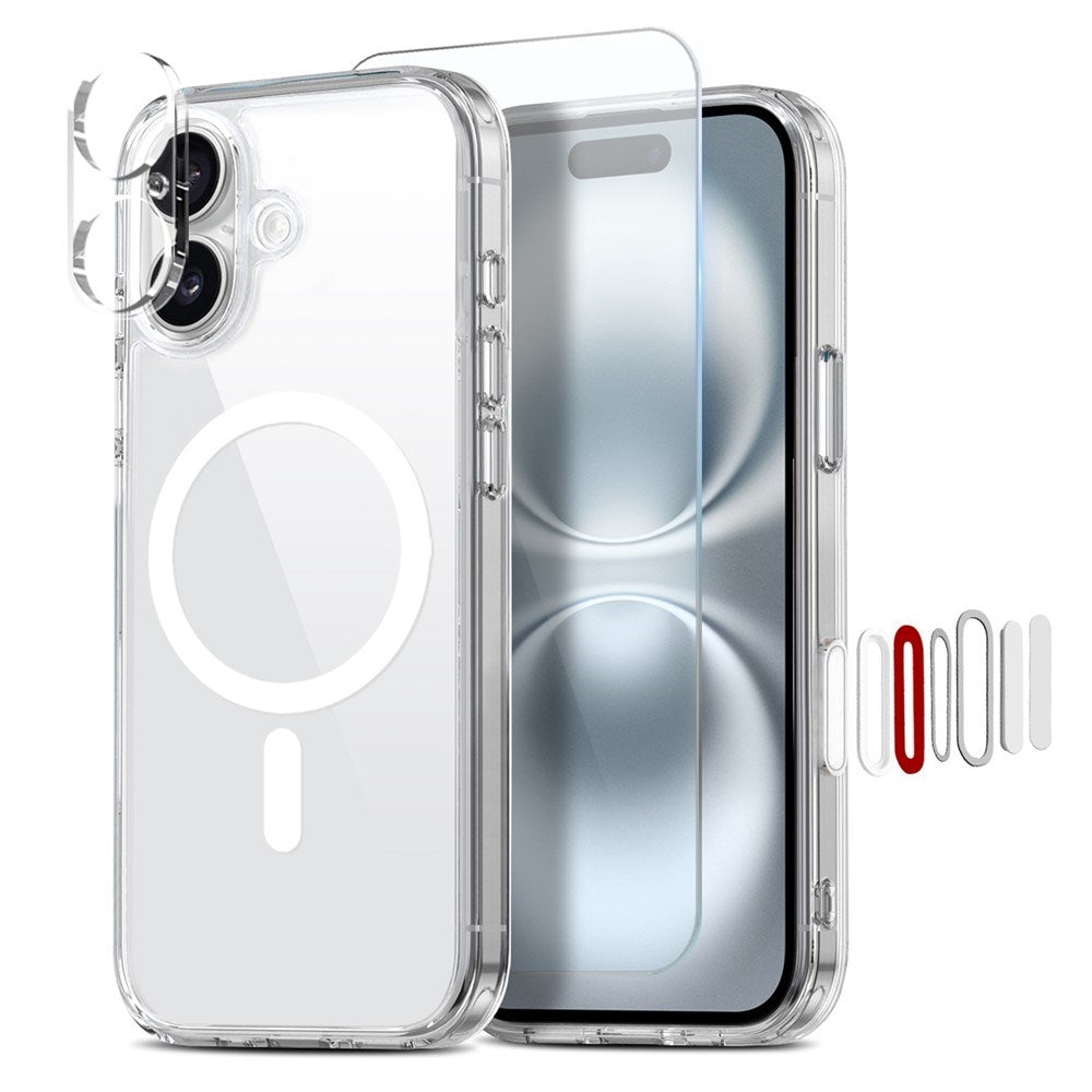 iPhone 16 Plus NORTHJO 360° Beskyttelsessæt - Kameralinseglas - Skærmbeskyttelsesglas - Hybrid Mobil Cover - MagSafe Kompatibel - Gennemsigtig