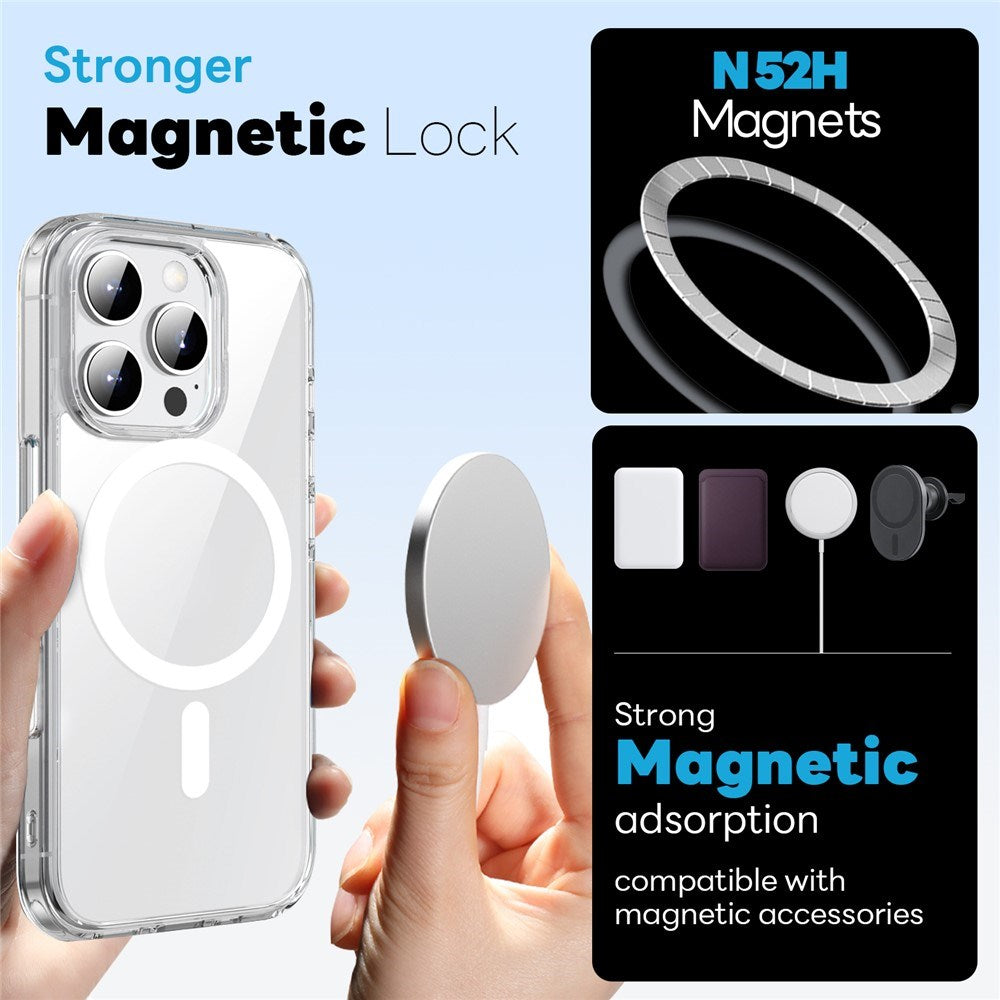 iPhone 16 Pro Max NORTHJO 360° Beskyttelsessæt - Kameralinseglas - Skærmbeskyttelsesglas - Hybrid Mobil Cover - MagSafe Kompatibel - Gennemsigtig