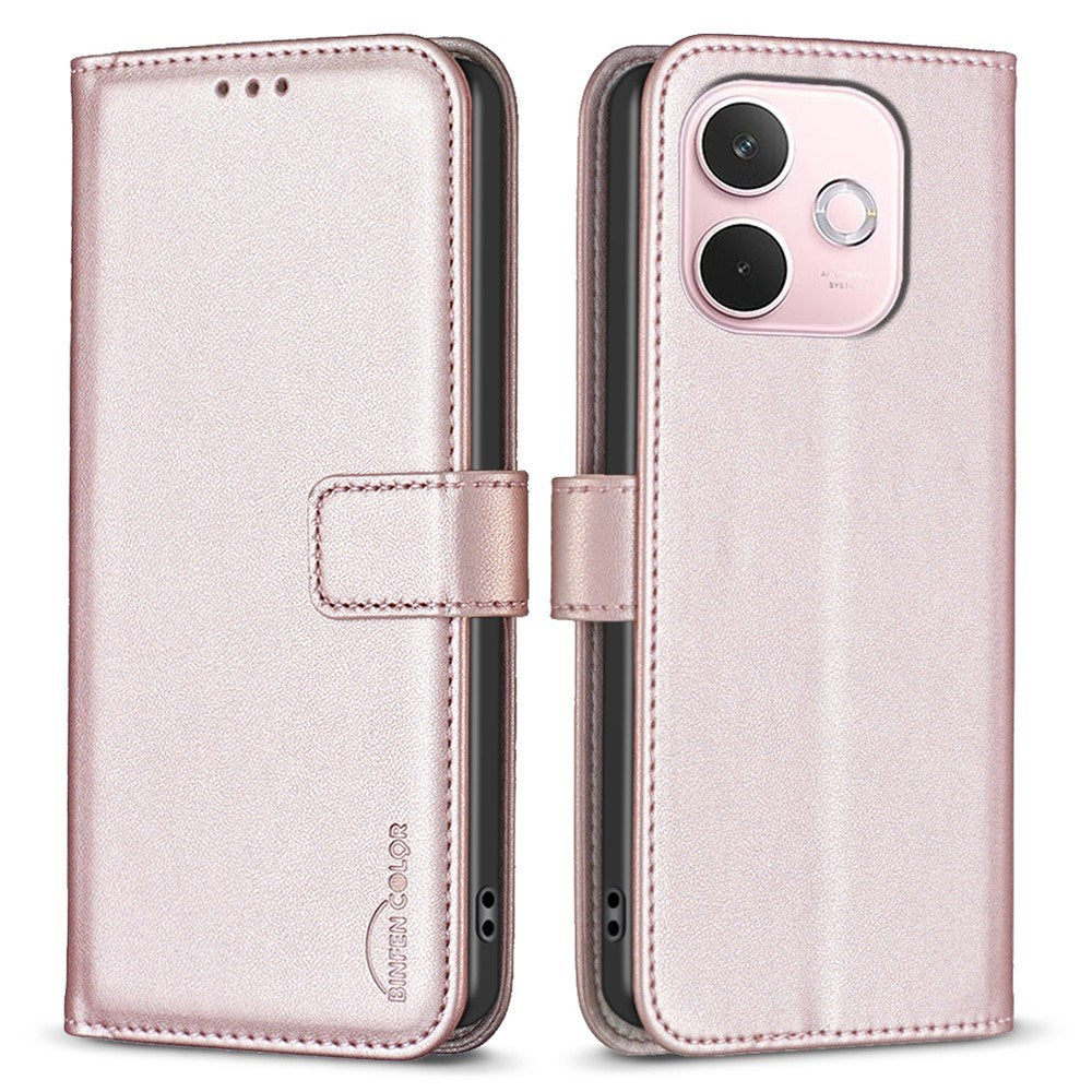 BINFEN Oppo A5 Pro (4G / 5G) Imiteret Læder Flip Cover m. Kortholder - Rose Gold