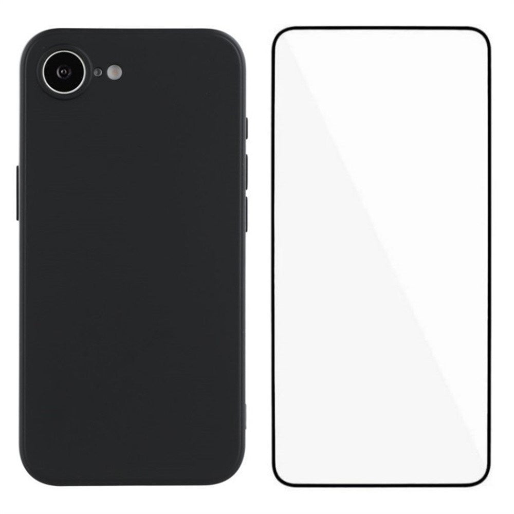 iPhone 17e / 16e Beskyttelsessæt m. Fleksibelt Plast Bagside Cover & Skærmbeskyttelse - Sort