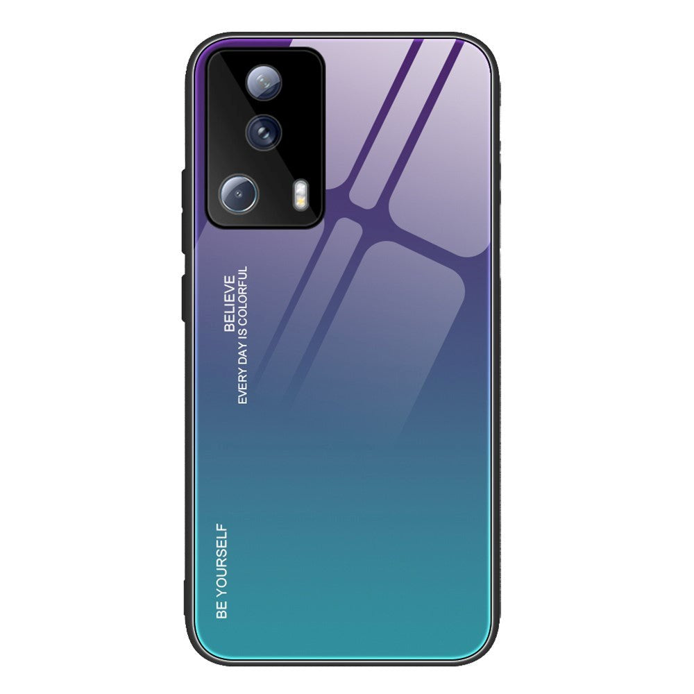 Xiaomi 13 Lite Glas Bagside Cover - Hello - Lilla / Blå