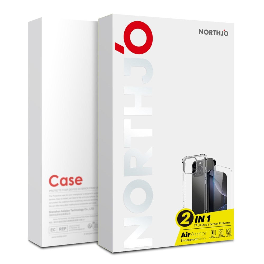 iPhone 15 NORTHJO 2-i-1 Beskyttelsessæt m. Stødabsorberende Fleksibelt Plastik Cover & Hærdet Skærmbeskyttelsesglas - Gennemsigtig