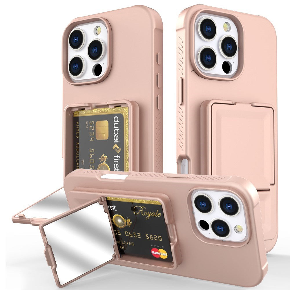 EIDERWOOD iPhone 16 Pro Max Fleksibelt Plastik Bagside Cover m. Kortholder & Indbygget Spejl - Rose Gold