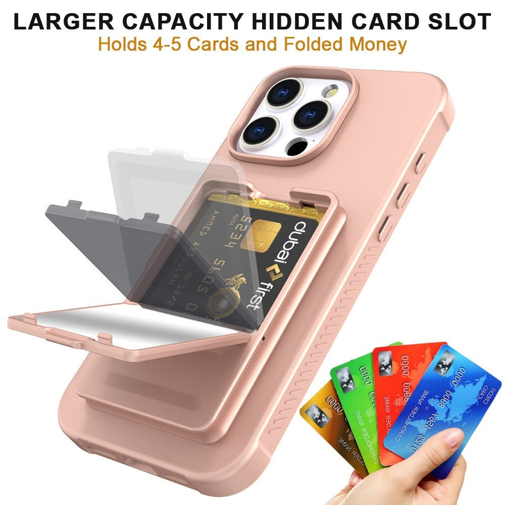 EIDERWOOD iPhone 16 Pro Max Fleksibelt Plastik Bagside Cover m. Kortholder & Indbygget Spejl - Rose Gold