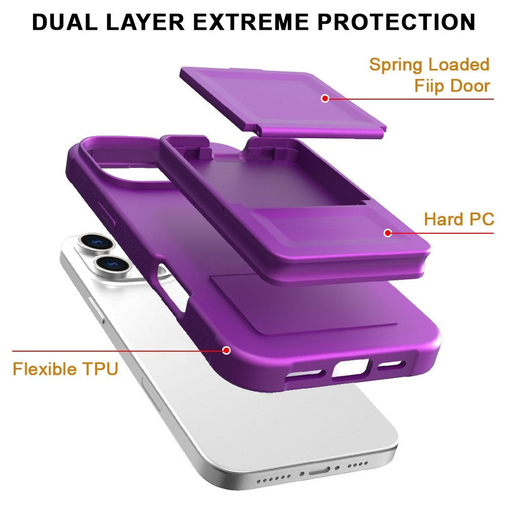 EIDERWOOD iPhone 16 Pro Max Fleksibelt Plastik Bagside Cover m. Kortholder & Indbygget Spejl - Mørkelilla